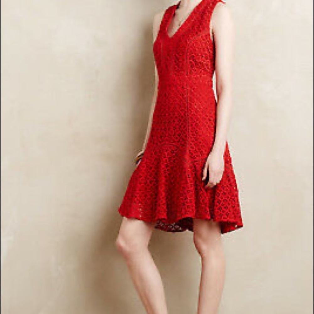 Anthropologie Flounce Lace Red Dress San & Soni